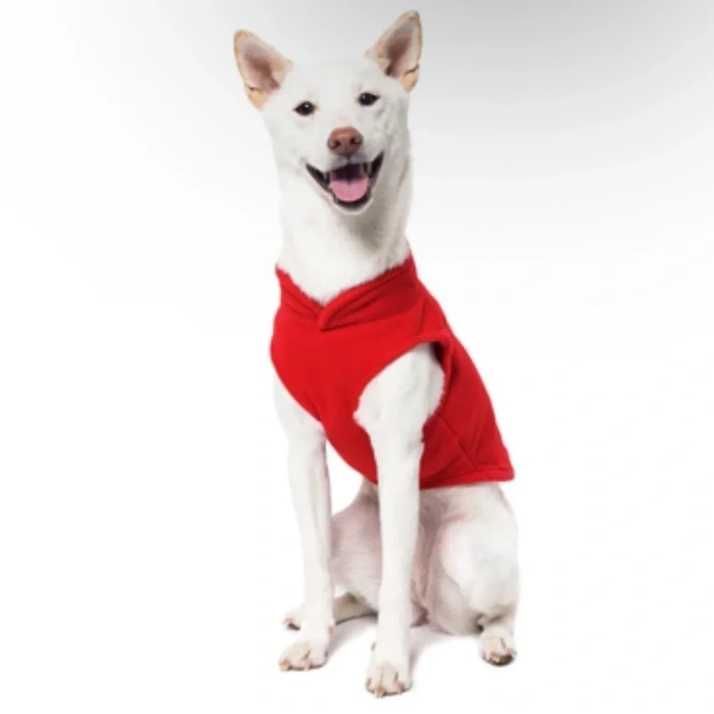 Gooby fleece red dog sweater harness for large dogs, large dog winter clothing
